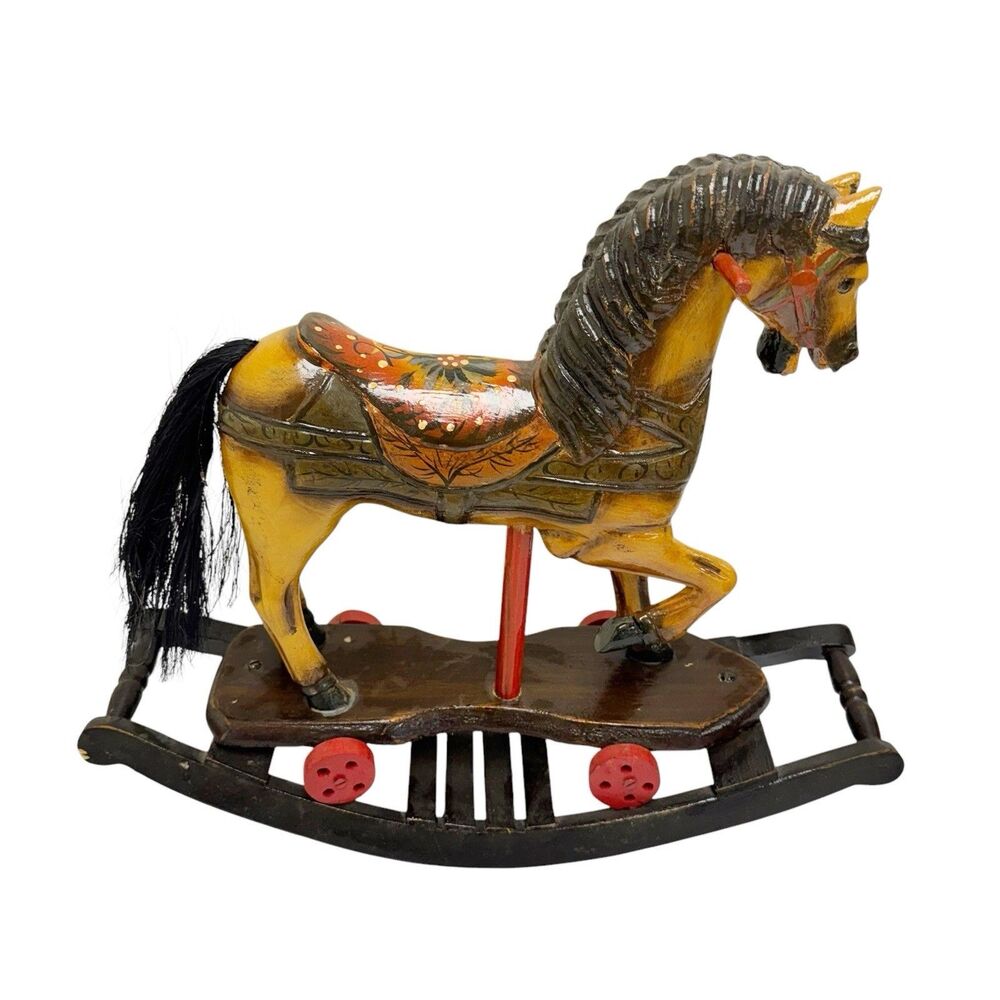 Vintage Hand-Carved‎ Hand-Painted Wood Horse Rocker Rocking Horse Folk Art Decor